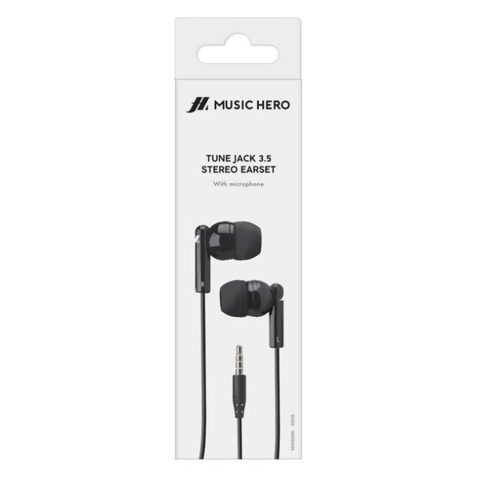Music Hero - Stereo Sluchátka Tune, Jack 3.5mm, černá