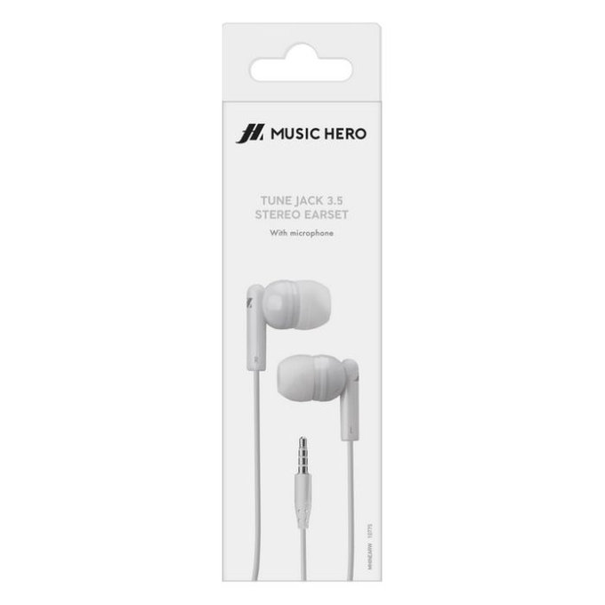 Music Hero - Stereo Sluchátka Tune, Jack 3.5mm, bílá