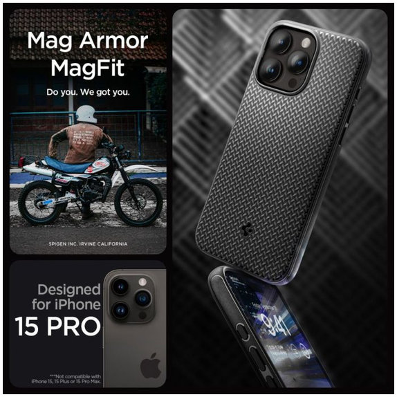 Spigen - Pouzdro Mag Armor s MagSafe pro iPhone 15 Pro, matte black