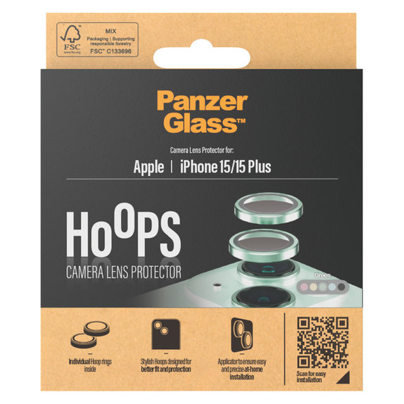 Ochranný kryt objektivu Hoops pro iPhone 15/15 Plus, Zelená, PanzerGlass