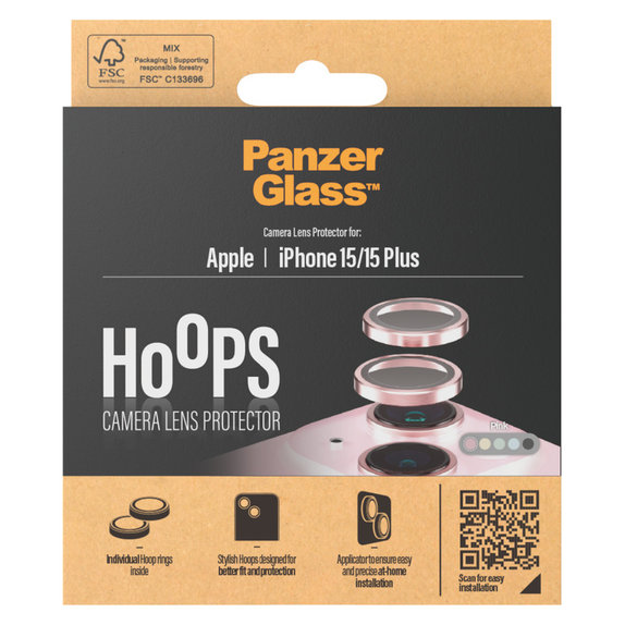 Ochranný kryt objektivu Hoops pro iPhone 15/15 Plus, Růžová, PanzerGlass