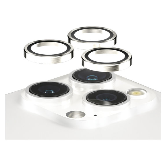 Ochranný kryt objektivu Hoops pro iPhone 15 Pro/15 Pro Max, White Metal, PanzerGlass