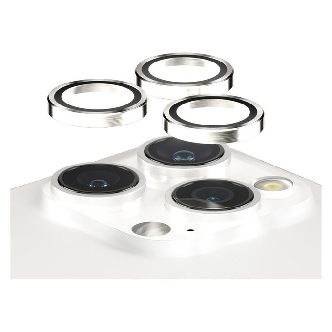 Ochranný kryt objektivu Hoops pro iPhone 15 Pro/15 Pro Max, White Metal, PanzerGlass