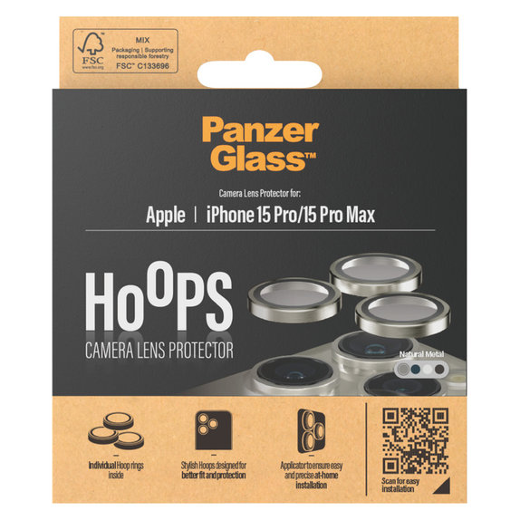 Ochranný kryt objektivu Hoops pro iPhone 15 Pro/15 Pro Max, Natural Metal, PanzerGlass