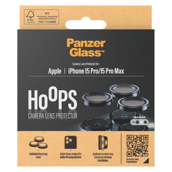 Ochranný kryt objektivu Hoops pro iPhone 15 Pro/15 Pro Max, Blue Metal, PanzerGlass