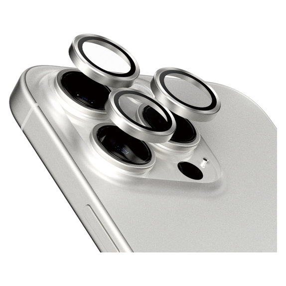Ochranný kryt objektivu Hoops pro iPhone 15 Pro/15 Pro Max, White Titanium, PanzerGlass