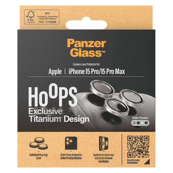 Ochranný kryt objektivu Hoops pro iPhone 15 Pro/15 Pro Max, White Titanium, PanzerGlass