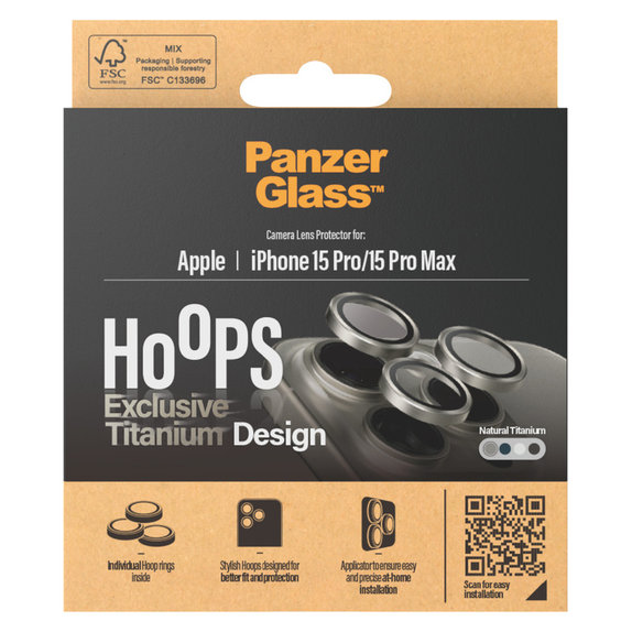 Ochranný kryt objektivu Hoops pro iPhone 15 Pro/15 Pro Max, Natural Titanium, PanzerGlass