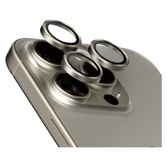Ochranný kryt objektivu Hoops pro iPhone 15 Pro/15 Pro Max, Natural Titanium, PanzerGlass
