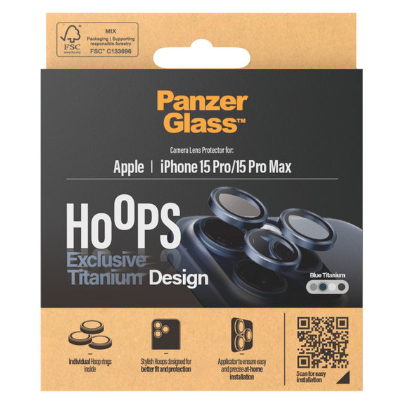 Ochranný kryt objektivu Hoops pro iPhone 15 Pro/15 Pro Max, Blue Titanium, PanzerGlass