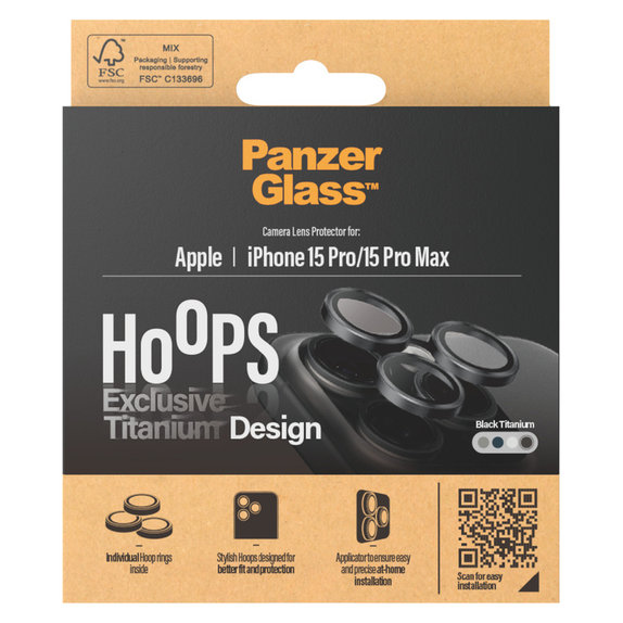 Ochranný kryt objektivu Hoops pro iPhone 15 Pro/15 Pro Max, Black Titanium, PanzerGlass