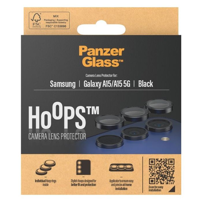 PanzerGlass - Ochranný kryt Objektívu Fotoaparátu Hoops pro Samsung Galaxy A15, černá