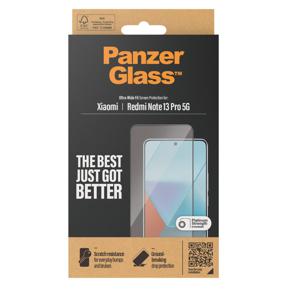 Tvrzené sklo UWF pro Xiaomi Redmi Note 13 Pro 5G, Černá, PanzerGlass