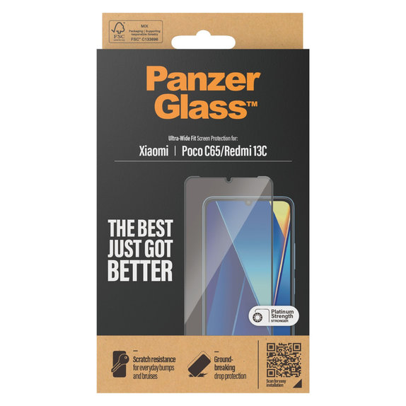 Tvrzené sklo UWF pro Xiaomi Redmi 13C, Černá, PanzerGlass