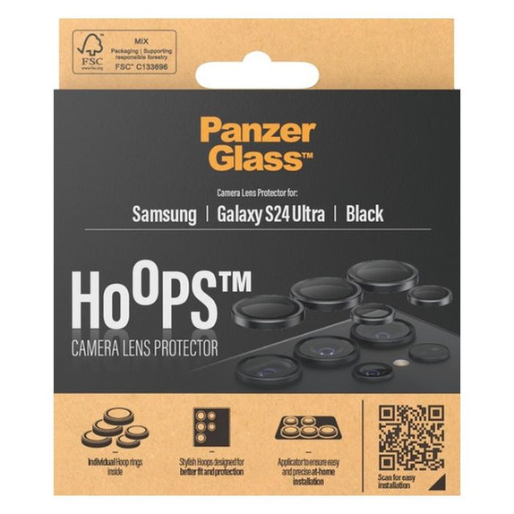 PanzerGlass - Ochranný Kryt Objektivu Fotoaparátu Hoops pro Samsung Galaxy S24 Ultra, černá