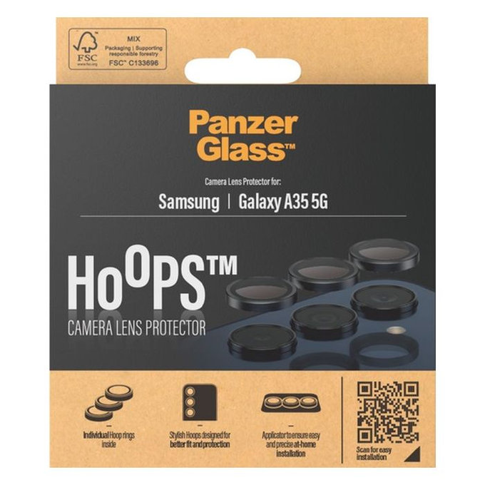 PanzerGlass - Ochranný kryt Objektívu Fotoaparátu Hoops pro Samsung Galaxy A35, černá