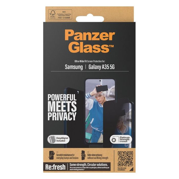 PanzerGlass - Tvrzené sklo Re:Fresh UWF Privacy s aplikátorem pro Samsung Galaxy A35, černá