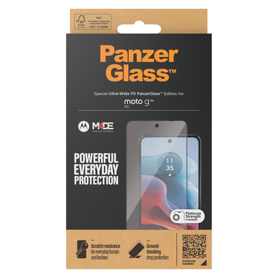 Tvrzené sklo UWF pro Motorola Moto G34, Černá, PanzerGlass