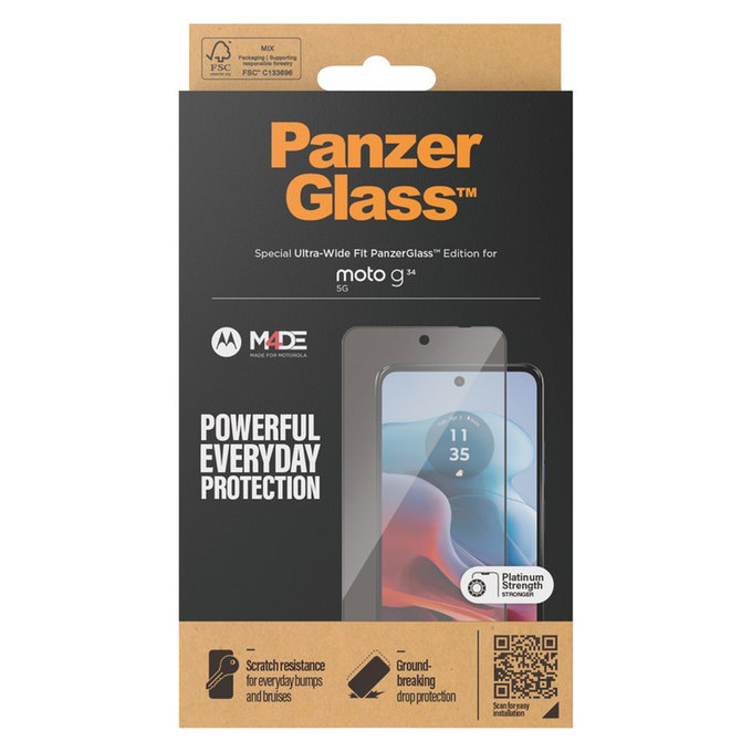 Tvrzené sklo UWF pro Motorola Moto G34, Černá, PanzerGlass