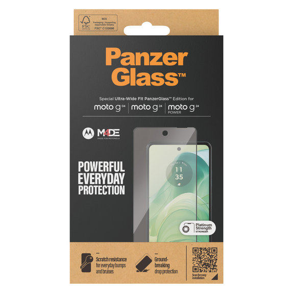Tvrzené sklo UWF pro Motorola Moto G04/E14/G24 Power, Černá, PanzerGlass