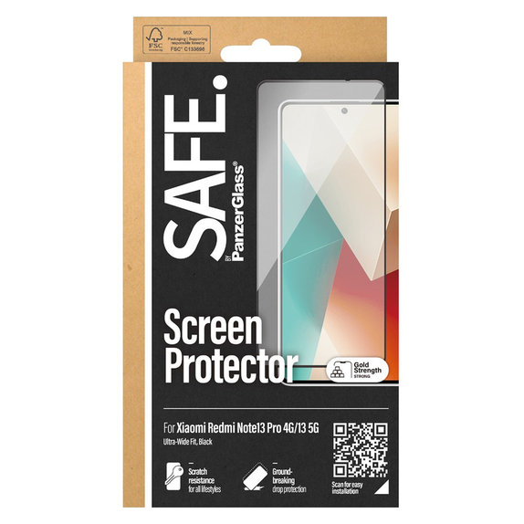 Tvrzené sklo UWF pro Xiaomi Redmi Note 13 4G, Černá, SAFE by PanzerGlass