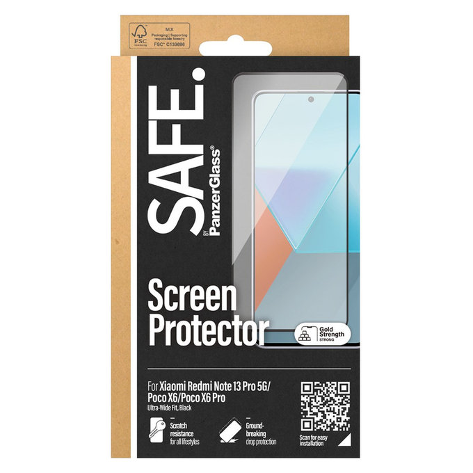 Tvrzené sklo UWF pro Xiaomi Redmi Note 13 Pro 5G, Černá, SAFE by PanzerGlass