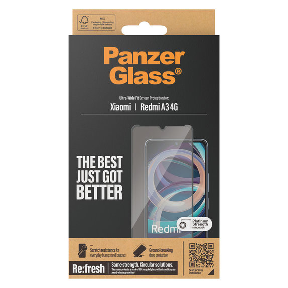Tvrzené sklo UWF AB pro Xiaomi Redmi A3, Čierne, PanzerGlass