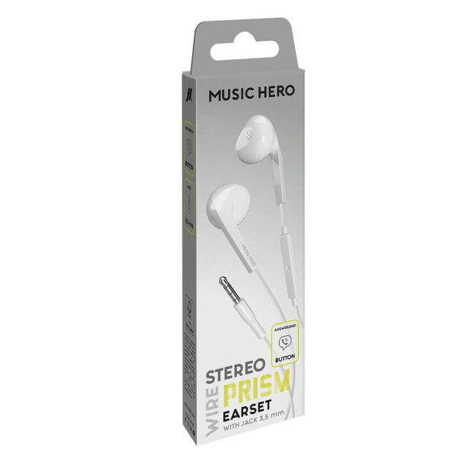 Music Hero - Sluchátka PRISM, 3.5mm jack, bílá