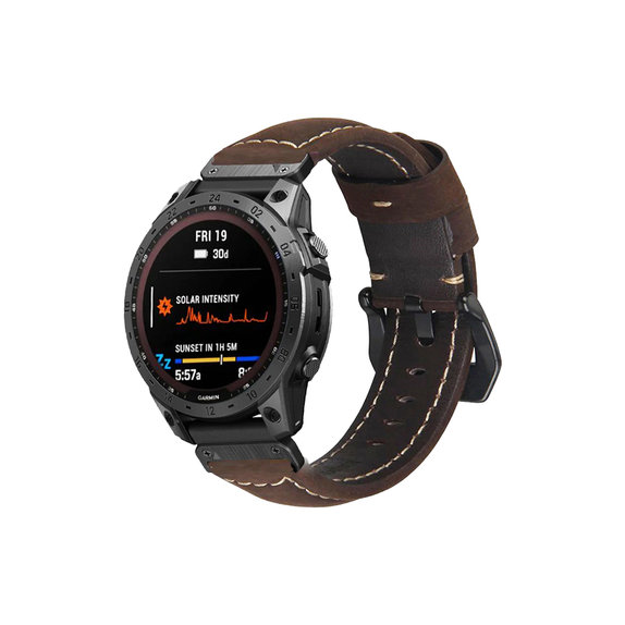 FixPremium - Kožený řemínek pro Garmin (QuickFit 22 mm), hnědý