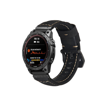 FixPremium - Kožený řemínek pro Garmin (QuickFit 22 mm), černý