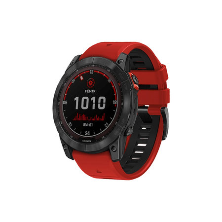 FixPremium - Dvoubarevný silikonový řemínek pro Garmin (QuickFit 26 mm), červený