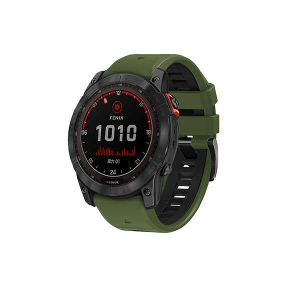 FixPremium - Dvoubarevný silikonový řemínek pro Garmin (QuickFit 22 mm), tmavě zelený