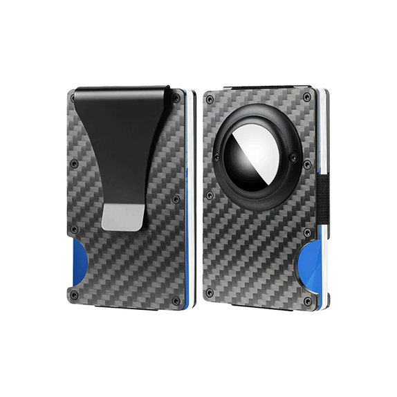 FixPremium - Peněženka AirTag Carbon s klipem, černá