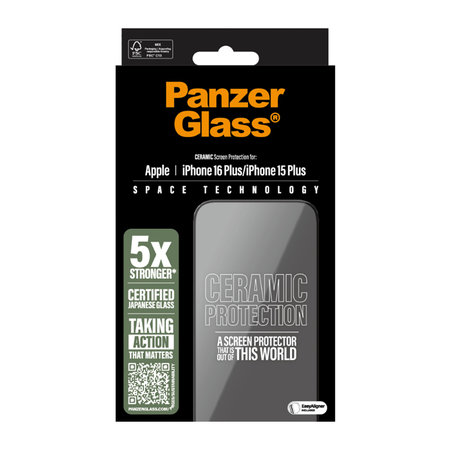 PanzerGlass - Tvrzené sklo UWF Ceramic s aplikátorem pro iPhone 16 Plus, transparentní