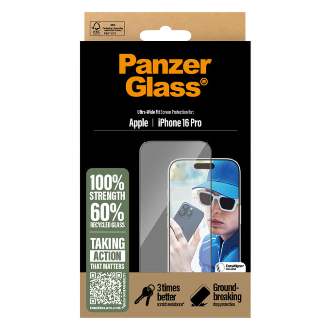 PanzerGlass - Tvrzené sklo UWF s aplikátorem pro iPhone 16 Pro, transparentní