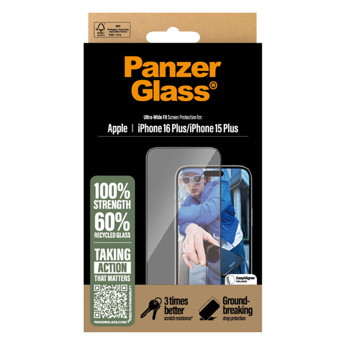 PanzerGlass - Tvrzené sklo UWF s aplikátorem pro iPhone 16 Plus, transparentní