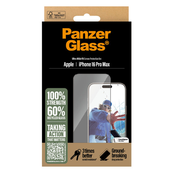 PanzerGlass - Tvrzené sklo UWF s aplikátorem pro iPhone 16 Pro Max, transparentní