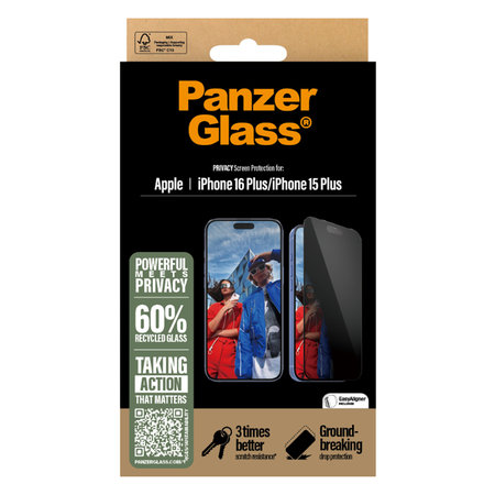 PanzerGlass - Tvrzené sklo UWF Privacy s aplikátorem pro iPhone 16 Plus, černá