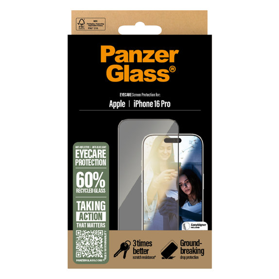 PanzerGlass - Tvrzené sklo UWF Eyecare s aplikátorem pro iPhone 16 Pro, černá