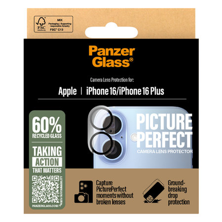 PanzerGlass - Ochranný Kryt Objektivu Fotoaparátu PicturePerfect pro iPhone 16 a 16 Plus, transparentní
