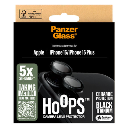 PanzerGlass - Ochranný Kryt Objektivu Fotoaparátu Hoops Ceramic pro iPhone 16 a 16 Plus, černá