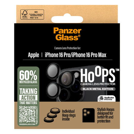 PanzerGlass - Ochranný Kryt Objektivu Fotoaparátu Hoops pro iPhone 16 Pro a 16 Pro Max, černá