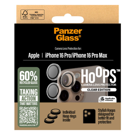 PanzerGlass - Ochranný Kryt Objektivu Fotoaparátu Hoops pro iPhone 16 Pro a 16 Pro Max, transparentní