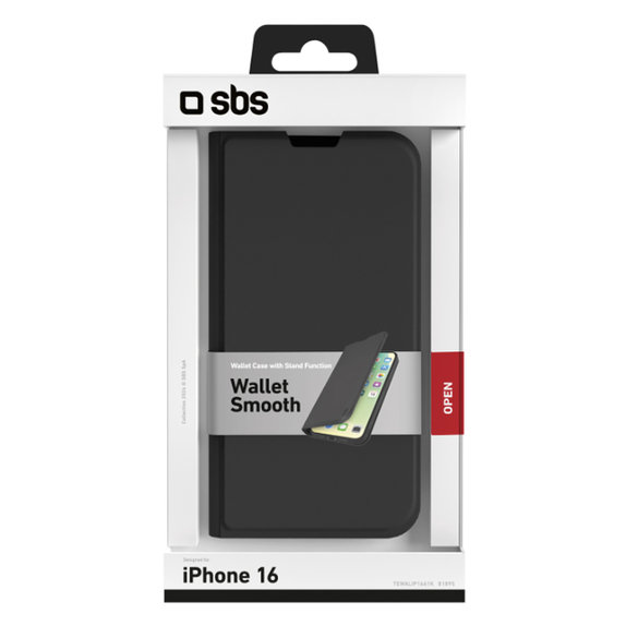 SBS - Puzdro Book Wallet Smooth pro iPhone 16, černá
