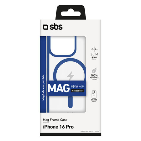 SBS - Puzdro Mag Frame s MagSafe pro iPhone 16 Pro, modra