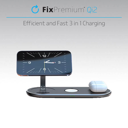 FixPremium - Nabíjecí Stojan s Qi2 pro iPhone, Apple Watch a AirPods, černá