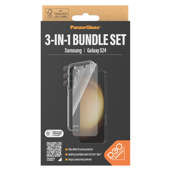 Bundle Hoops + Tvrzené sklo UWF + Hard Case D3O pro Samsung Galaxy S24, PanzerGlass