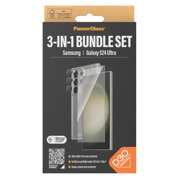 Bundle Hoops + Tvrzené sklo UWF + Hard Case D3O pro Samsung Galaxy S24 Ultra, PanzerGlass