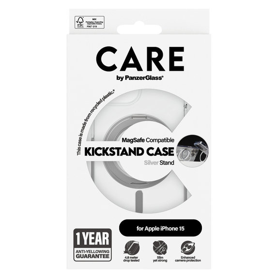 Pouzdro Kickstand s MagSAFE by PanzerGlass pro iPhone 15, Stříbrná, PanzerGlass