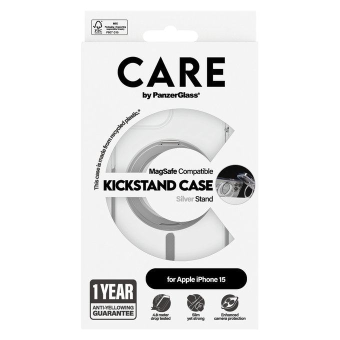 Pouzdro Kickstand s MagSAFE by PanzerGlass pro iPhone 15, Stříbrná, PanzerGlass